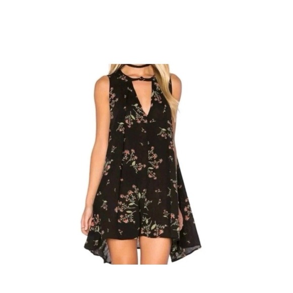 Free People Dresses & Skirts - Free People Black Floral Sleeveless Snap Out Of It Swing Dress Tunic Sz M Medium
